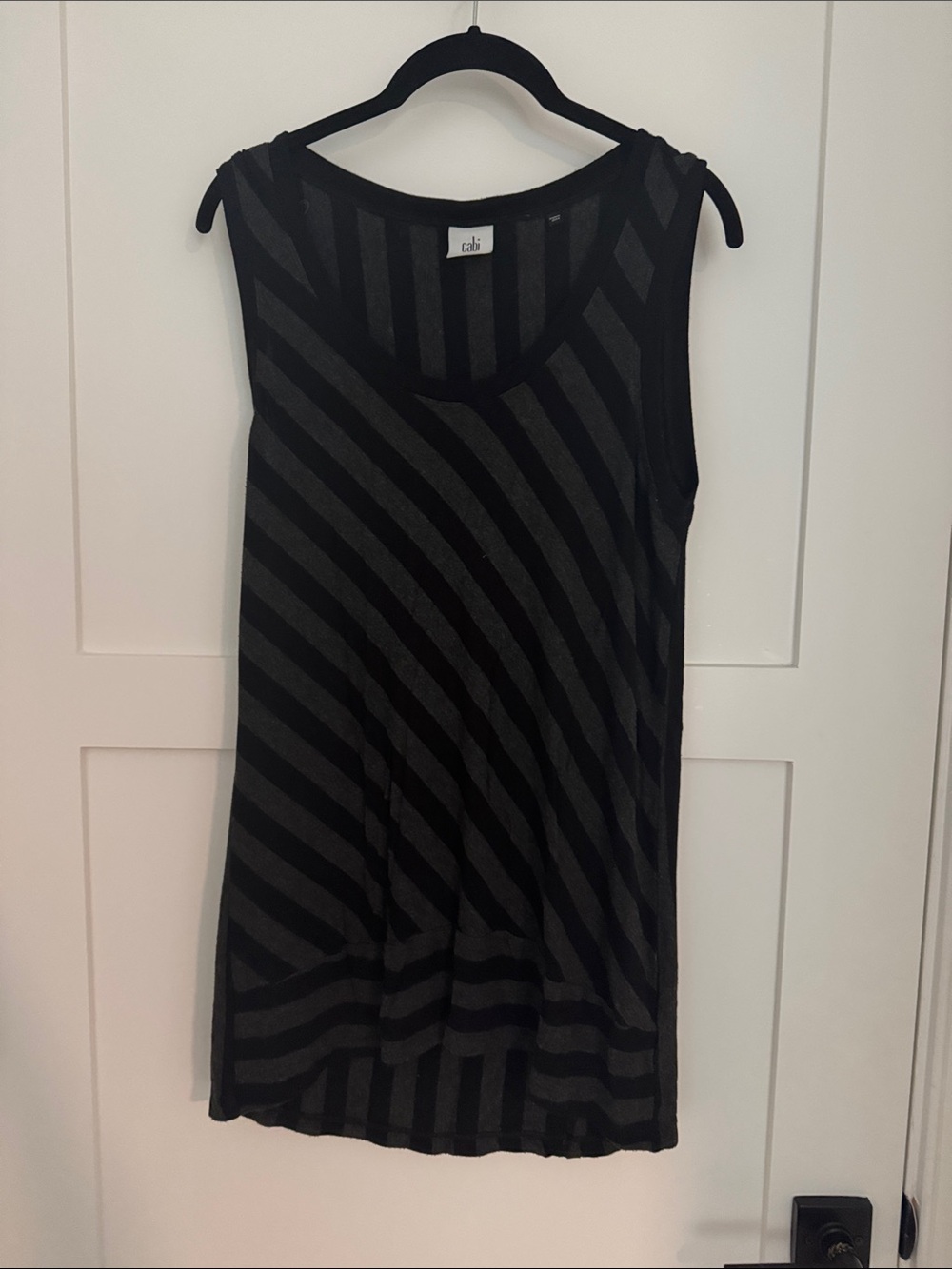 CAbi Black and Charcoal Striped Sleeveless Tunic